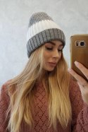 Czapka z polarem Bojana K265 szary+biały  