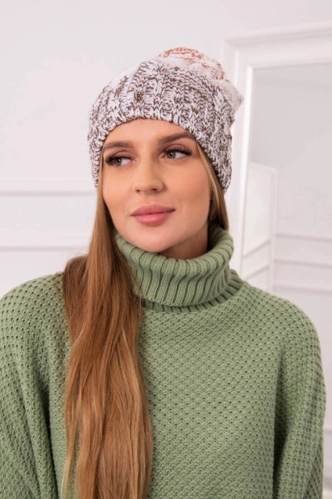 Czapka z polarem Dolores K303 brązowy+biały+rudy  