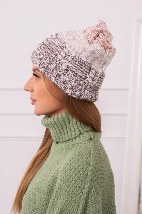 Czapka z polarem Dolores K303 brązowy+biały+rudy  