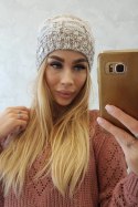 Czapka z polarem Dolores K303 brązowy+jasny beżowy+ciemny beżowy  
