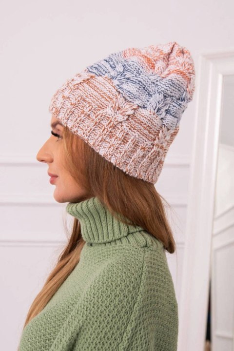 Czapka z polarem Dolores K303 camelowy+jeans+rudy  