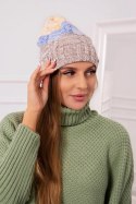 Czapka z polarem Dolores K303 ciemny beżowy+błękitny+żółty  