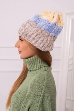 Czapka z polarem Dolores K303 ciemny beżowy+błękitny+żółty  