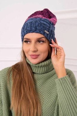 Czapka z polarem Dolores K303 jeans+różowy+ciemny fioletowy  