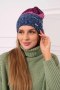 Czapka z polarem Dolores K303 jeans+różowy+ciemny fioletowy  