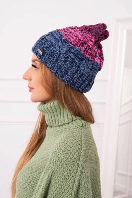 Czapka z polarem Dolores K303 jeans+różowy+ciemny fioletowy  