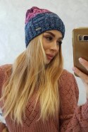 Czapka z polarem Dolores K303 jeans+różowy+ciemny fioletowy  