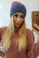 Czapka z polarem Dolores K303 jeans+różowy+ciemny fioletowy  