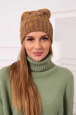Czapka z polarem Dolores K303 musztardowy+brązowy  