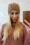 Czapka z polarem Dolores K303 musztardowy+brązowy  