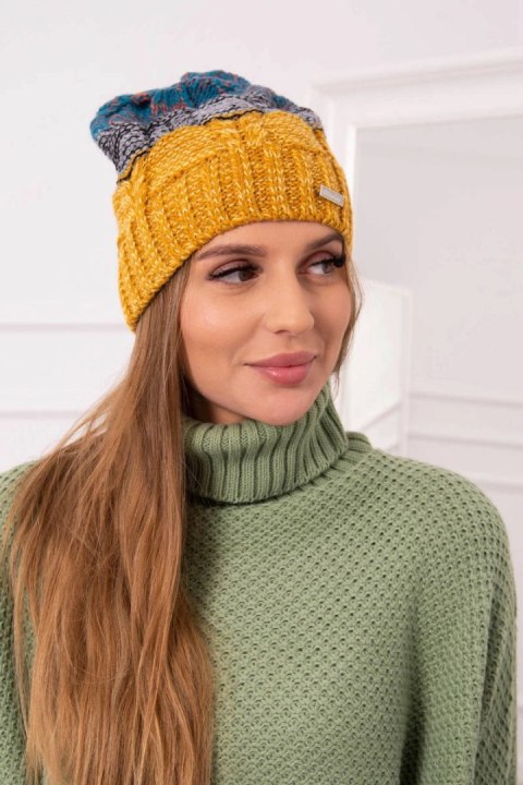 Czapka z polarem Dolores K303 musztardowy+czarny+morski  