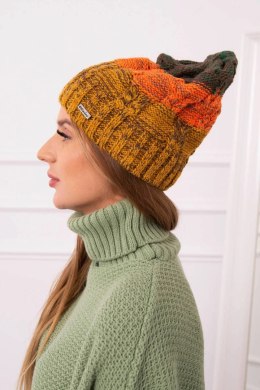 Czapka z polarem Dolores K303 musztardowy+pomarańczowy+zielony  