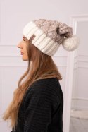 Czapka z polarem Milano K203 ciemny beżowy melanż+ecru  