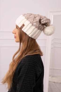 Czapka z polarem Milano K203 ciemny beżowy melanż+ecru  