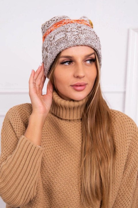 Czapka z polarem Pola K267 mocca+musztardowy  