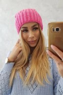 Czapka z wywinięciem Magda K293 różowy neon  