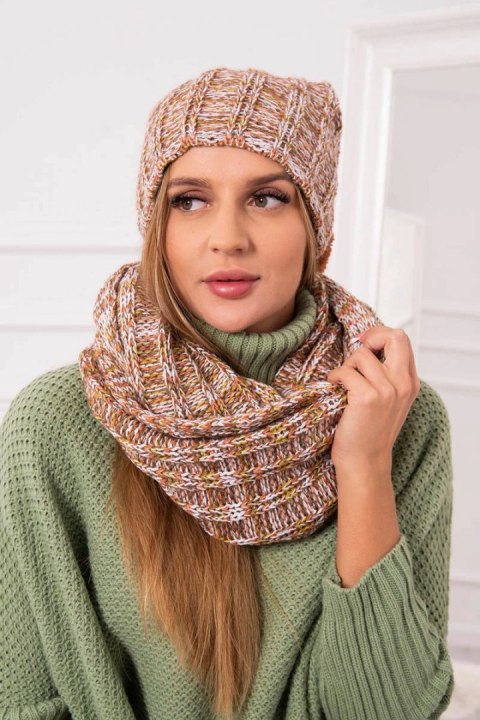 Komplet damski z polarem 4 Pory Roku K263 camelowy+biały  