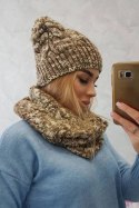 Komplet damski z polarem Lucyna K317 khaki+ecru  