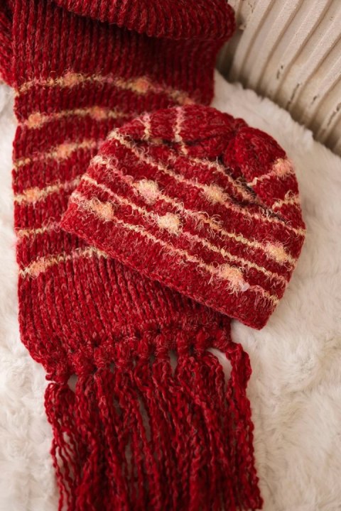 Komplet damski z szalem Anika K304 bordowy  