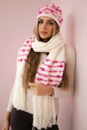 Komplet damski z szalem Anika K304 ecru+fuksja  