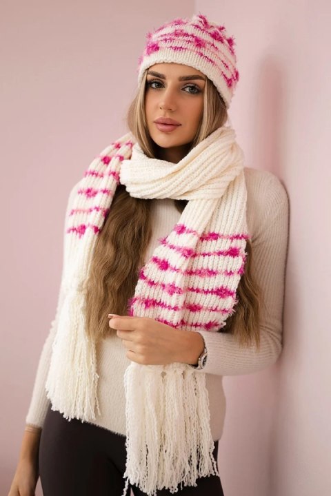 Komplet damski z szalem Anika K304 ecru+fuksja  