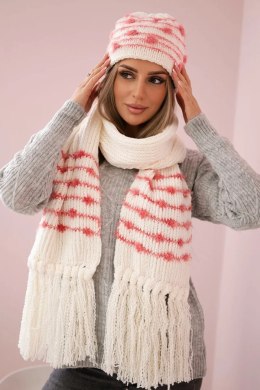 Komplet damski z szalem Anika K304 ecru+malinowy  