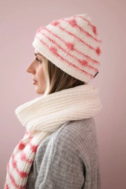 Komplet damski z szalem Anika K304 ecru+malinowy  