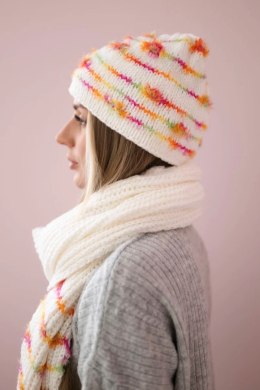 Komplet damski z szalem Anika K304 ecru+pomarańczowy  