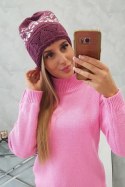 Czapka damska Kira K374 ciemny fioletowy+biały  