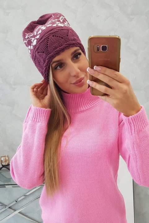 Czapka damska Kira K374 ciemny fioletowy+biały Czapka damska Kira K374 ciemny fioletowy+biały
