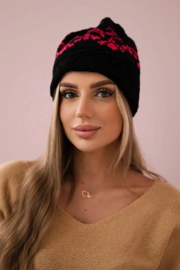 Czapka damska Kira K374 czarny+różowy  