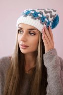 Czapka damska Laila K283 biały+szary+turkusowy  