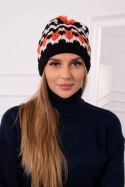 Czapka damska Laila K283 czarny+jasny beżowy  
