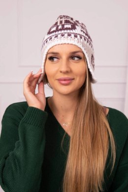 Czapka damska Maryla K406 bordowy+biały+beżowy  