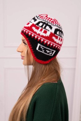 Czapka damska Maryla K406 czerwony+biały+czarny  