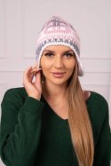 Czapka damska Maryla K406 pudrowy róż+biały+szary  