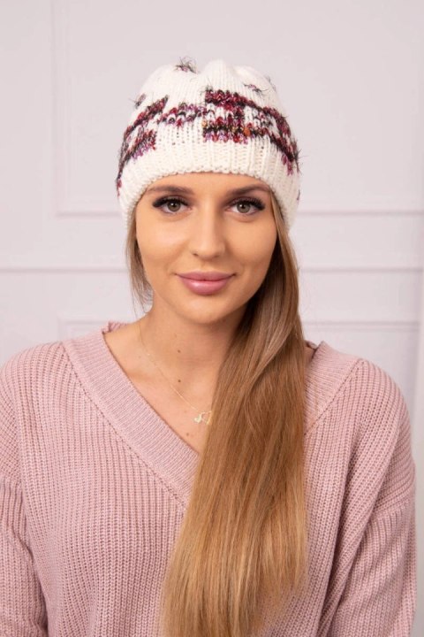 Czapka damska Otylia K387 ecru+bordowy  