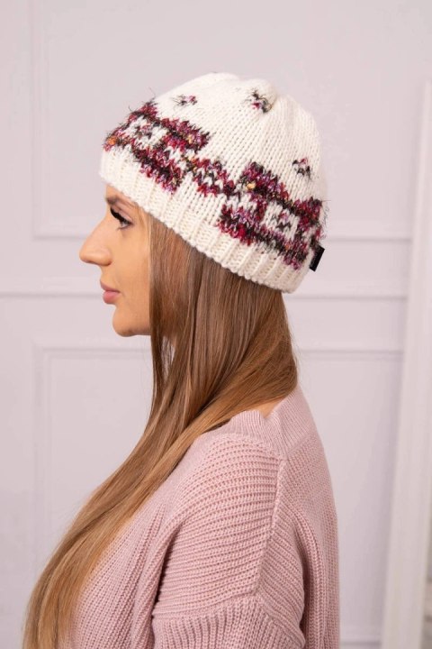 Czapka damska Otylia K387 ecru+bordowy  