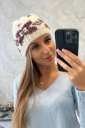 Czapka damska Otylia K387 ecru+bordowy  