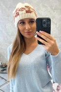 Czapka damska Otylia K387 ecru+czerwony  