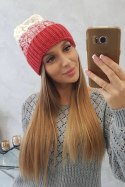 Czapka damska Samara K346 malinowy+ecru  
