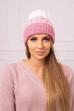 Czapka damska Samara K346 pudrowy róż+ecru  