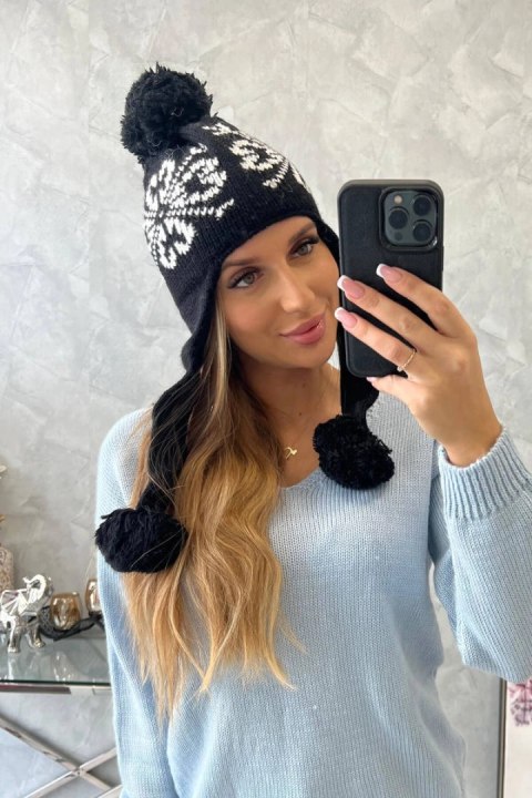 Czapka damska uszatka Balbina K381 czarna  