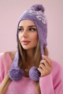 Czapka damska uszatka Balbina K381 jasno fioletowa  