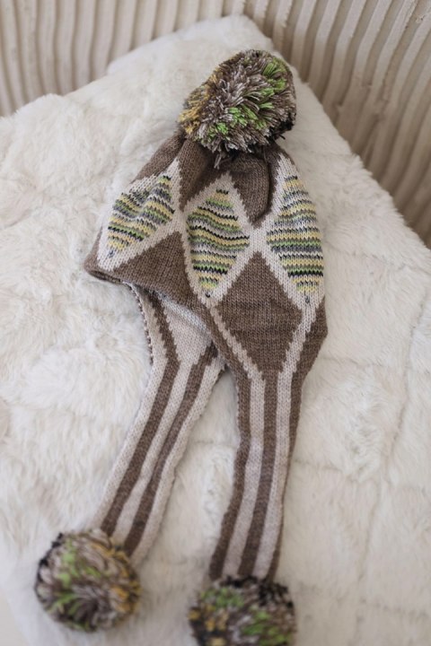 Czapka damska uszatka Eunika K322 cappuccino+beżowy  