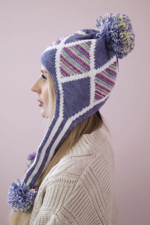 Czapka damska uszatka Eunika K322 fioletowy  