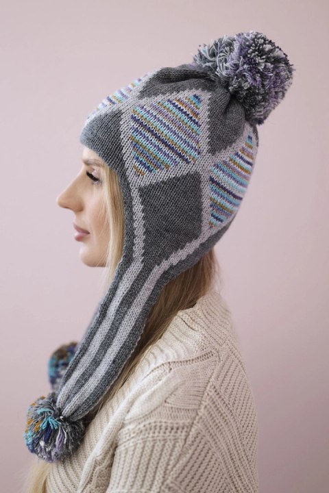 Czapka damska uszatka Eunika K322 grafitowa  