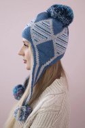 Czapka damska uszatka Eunika K322 jeansowa  