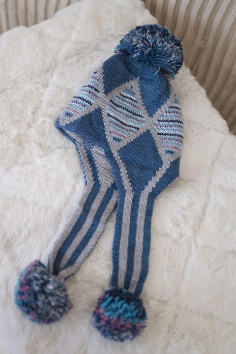 Czapka damska uszatka Eunika K322 jeansowa  