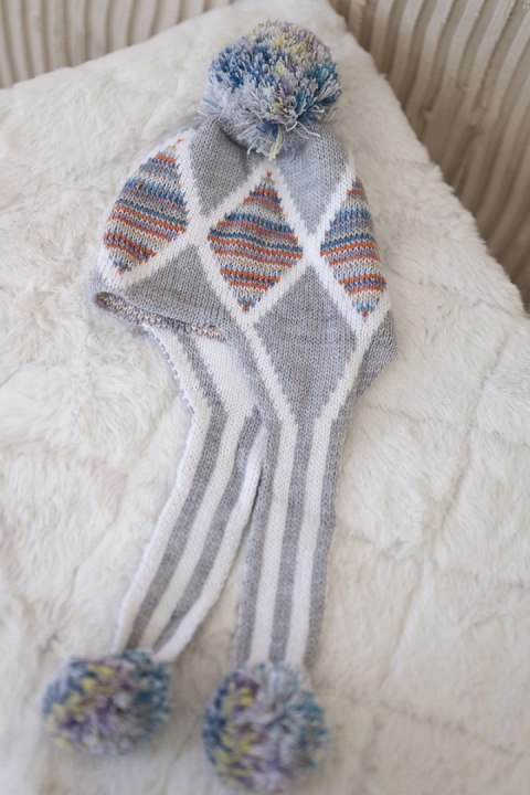 Czapka damska uszatka Eunika K322 szary+niebieski  